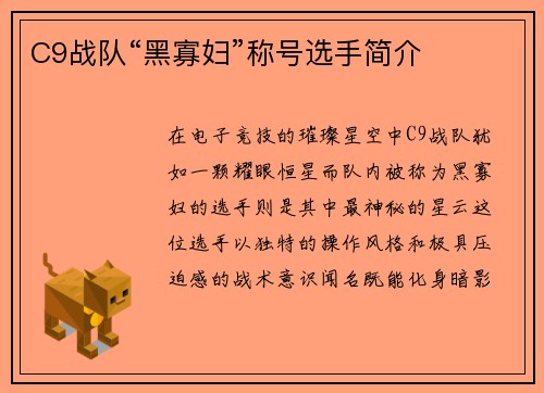 C9战队“黑寡妇”称号选手简介